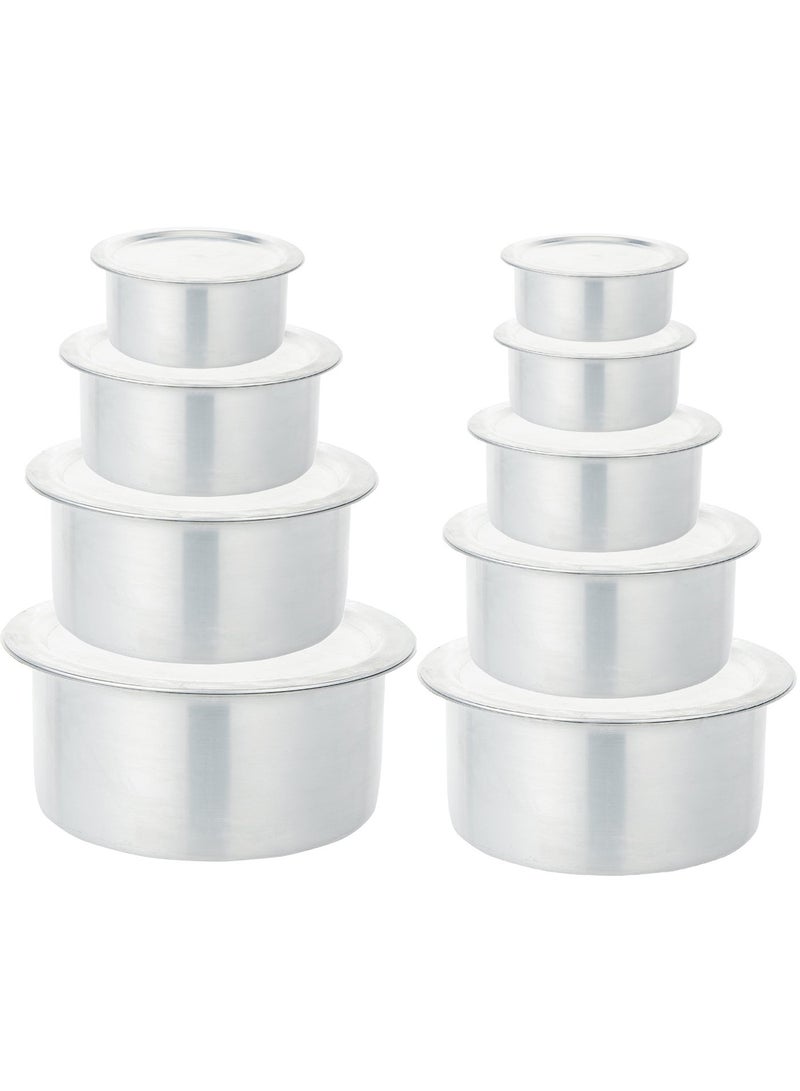 Set of 9 aluminum pots with flat, saucer-shaped lids, made in India, sizes 14/16/18/20/22/24/26/28/30 cm - Image 2